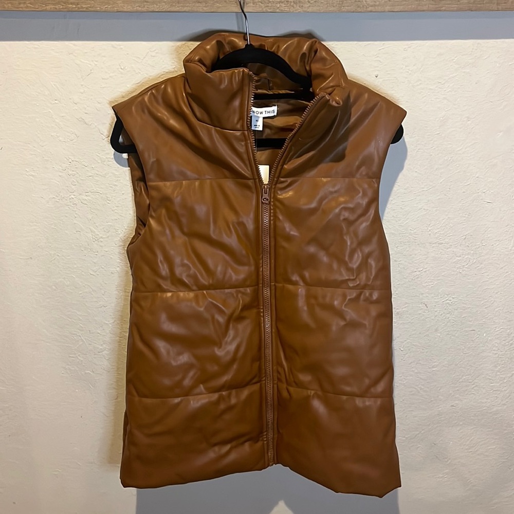 NWT And Now This Cognac Faux Leather Puffer Vest size XS
